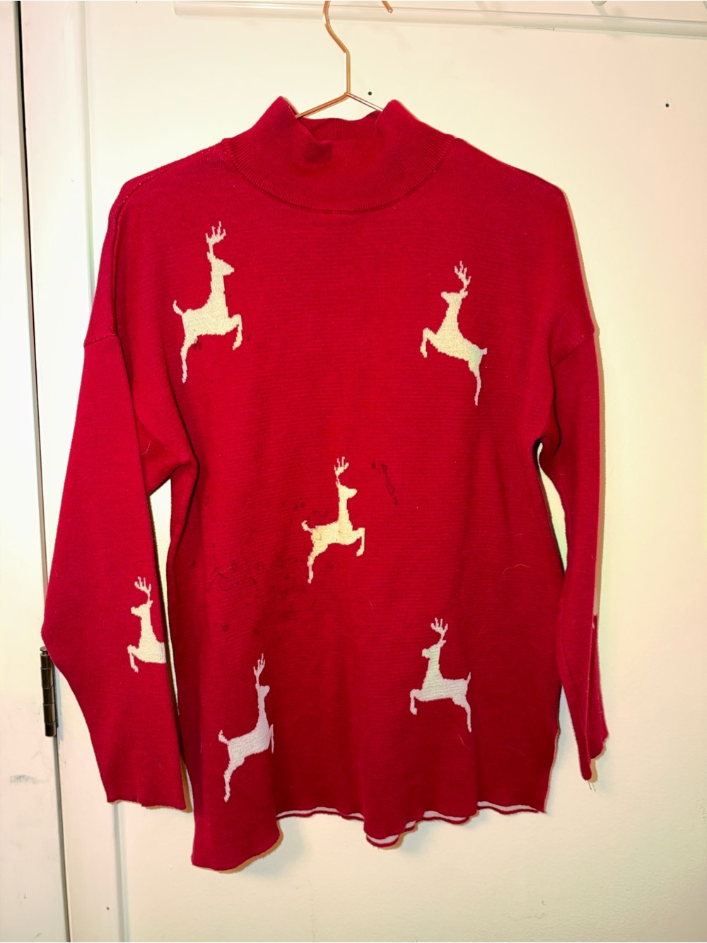 Red Reindeer Knit Turtleneck Sweater